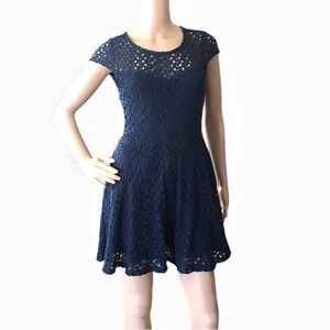 Navy Lace Knit Dress